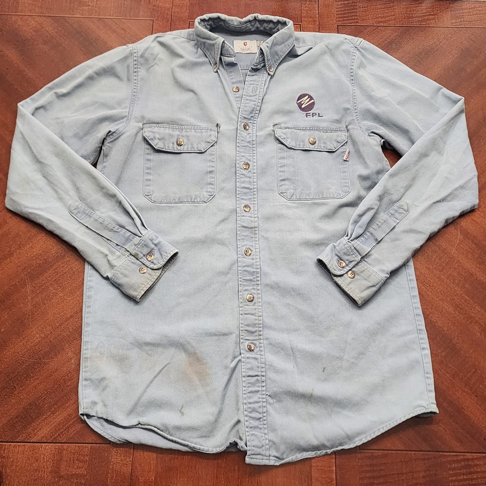Tyndale Work Shirt Men M Light Blue FPL Flame Resistant FR HRC 2 Made in USA